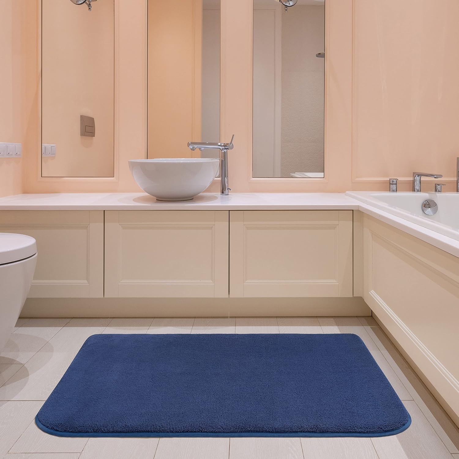 image:imageAmerican Soft Linen Bath Rug 20 in 34 in 100 Cotton Bath Mats Rugs for Bathroom Slip Reducer Washable Shaggy Form Area Rugs Aqua Blue Bath RugNavy Blue