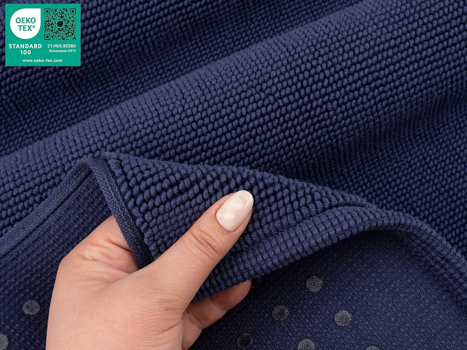 image:imageAmerican Soft Linen Bath Rug 20 in 34 in 100 Cotton Bath Mats Rugs for Bathroom Slip Reducer Washable Shaggy Form Area Rugs Aqua Blue Bath RugNavy Blue