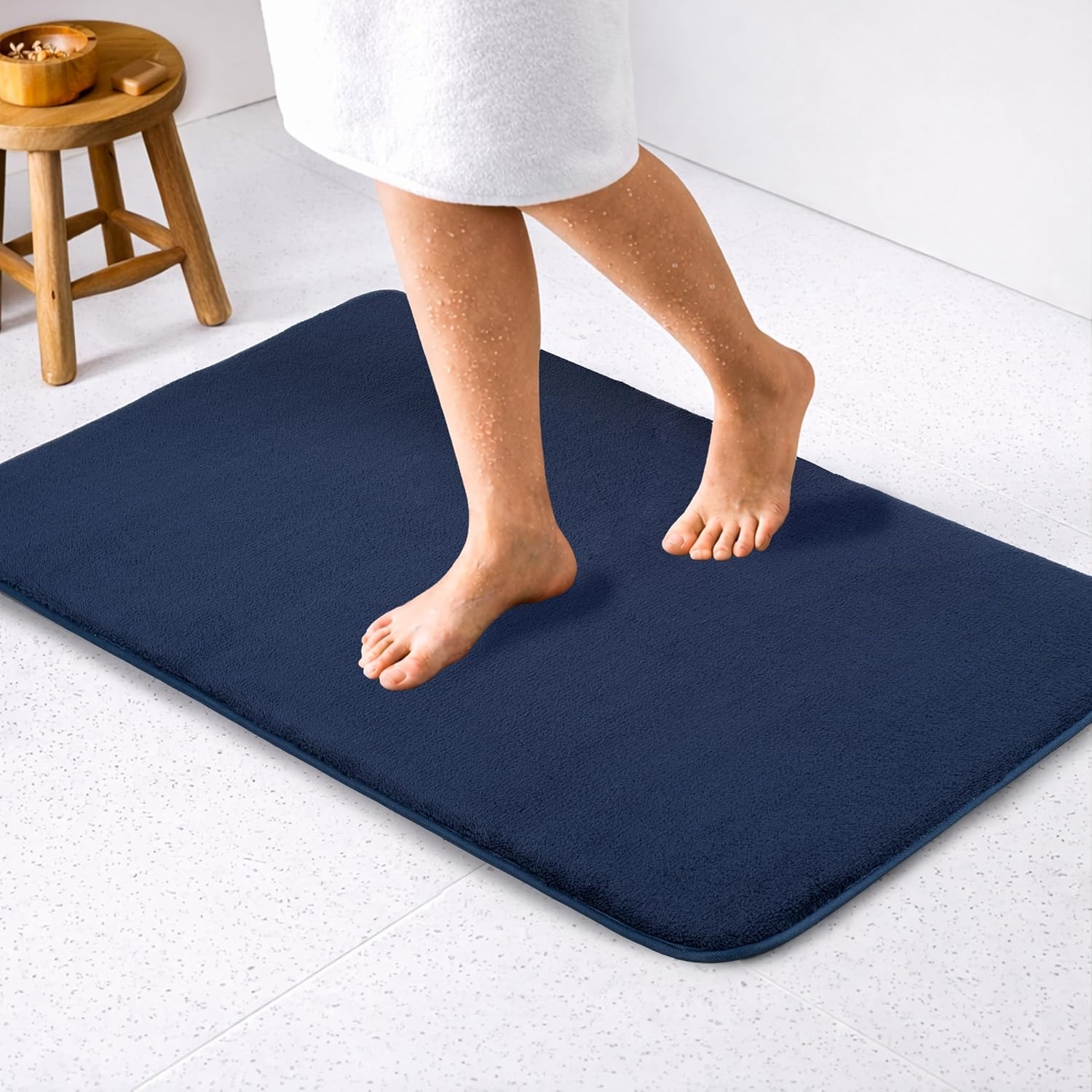 image:imageAmerican Soft Linen Bath Rug 20 in 34 in 100 Cotton Bath Mats Rugs for Bathroom Slip Reducer Washable Shaggy Form Area Rugs Aqua Blue Bath RugNavy Blue