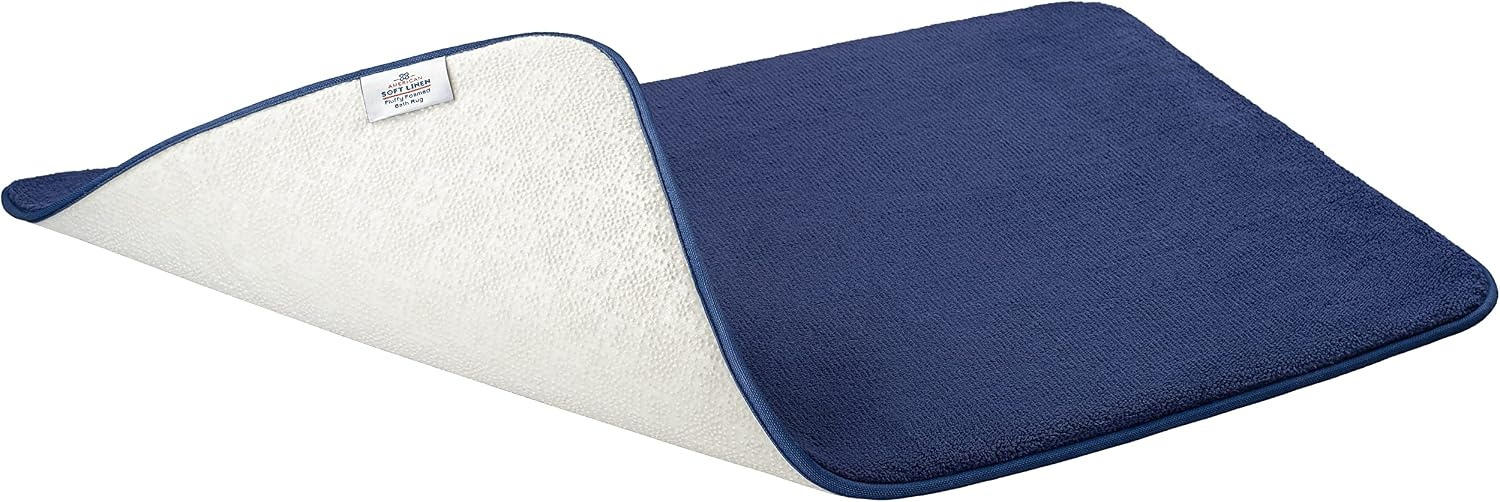 image:imageAmerican Soft Linen Bath Rug 20 in 34 in 100 Cotton Bath Mats Rugs for Bathroom Slip Reducer Washable Shaggy Form Area Rugs Aqua Blue Bath RugNavy Blue