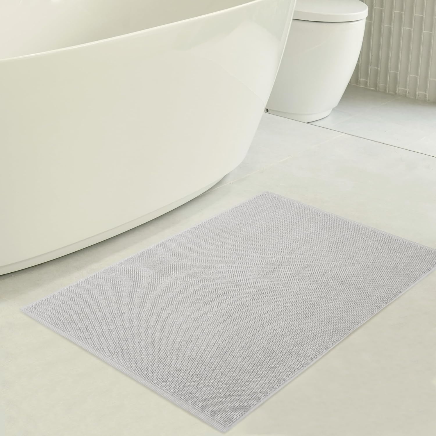 image:imageAmerican Soft Linen Bath Rug 20 in 34 in 100 Cotton Bath Mats Rugs for Bathroom Slip Reducer Washable Shaggy Form Area Rugs Aqua Blue Bath RugSilver Grey