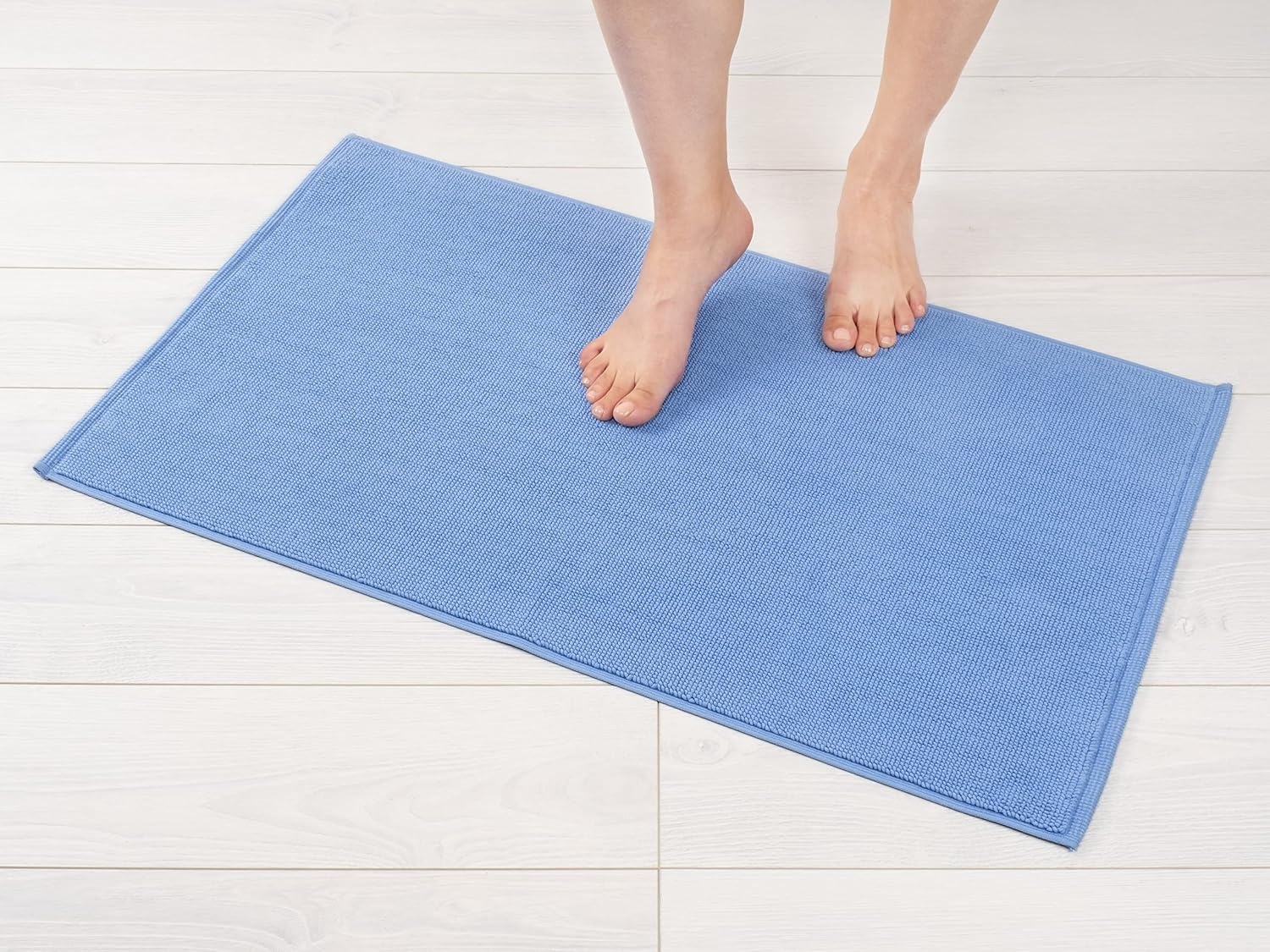 image:imageAmerican Soft Linen Bath Rug 20 in 34 in 100 Cotton Bath Mats Rugs for Bathroom Slip Reducer Washable Shaggy Form Area Rugs Aqua Blue Bath RugSky Blue
