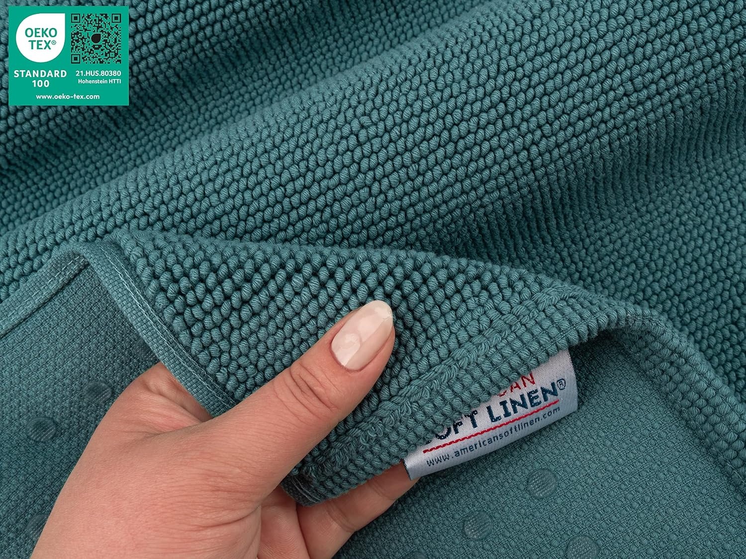 image:imageAmerican Soft Linen Bath Rug 20 in 34 in 100 Cotton Bath Mats Rugs for Bathroom Slip Reducer Washable Shaggy Form Area Rugs Aqua Blue Bath RugTeal