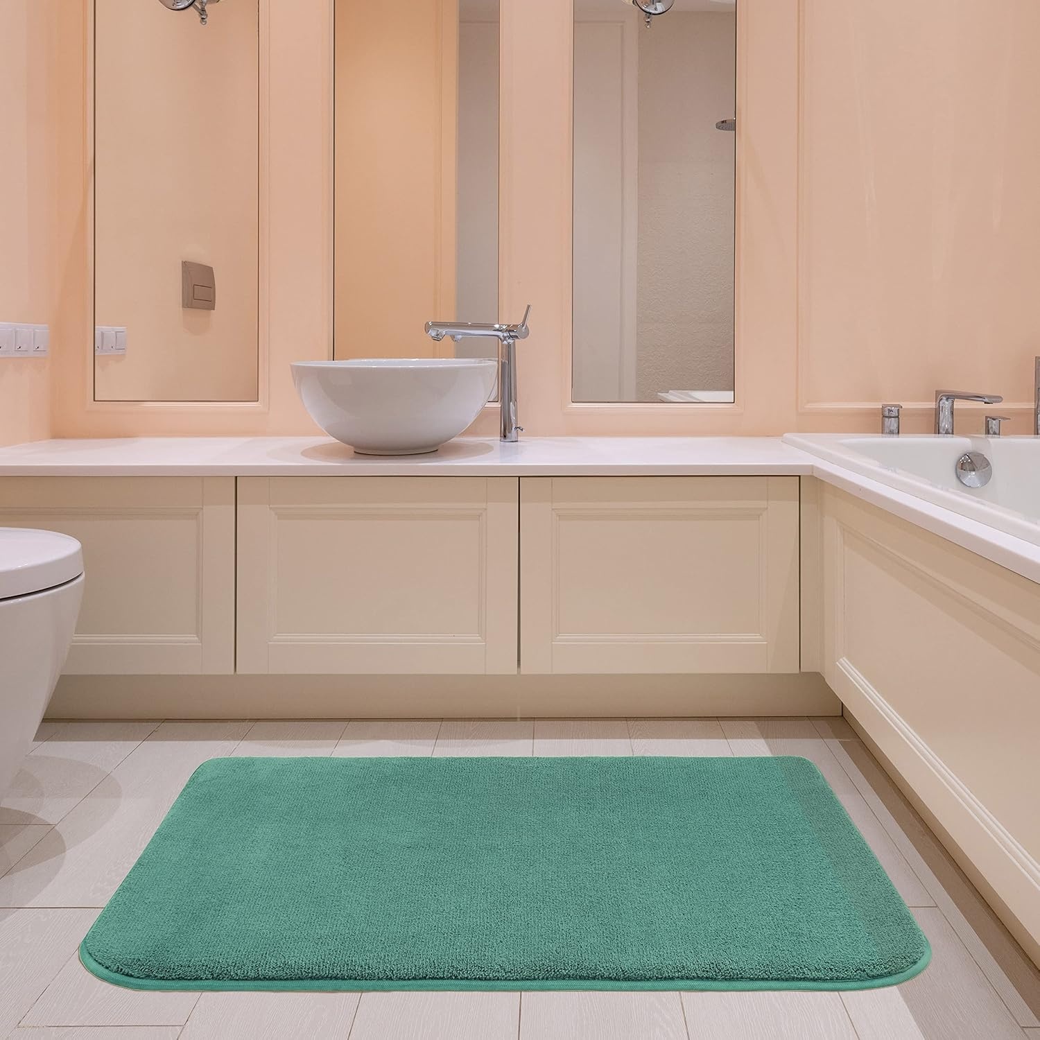 image:imageAmerican Soft Linen Bath Rug 20 in 34 in 100 Cotton Bath Mats Rugs for Bathroom Slip Reducer Washable Shaggy Form Area Rugs Aqua Blue Bath RugTeal