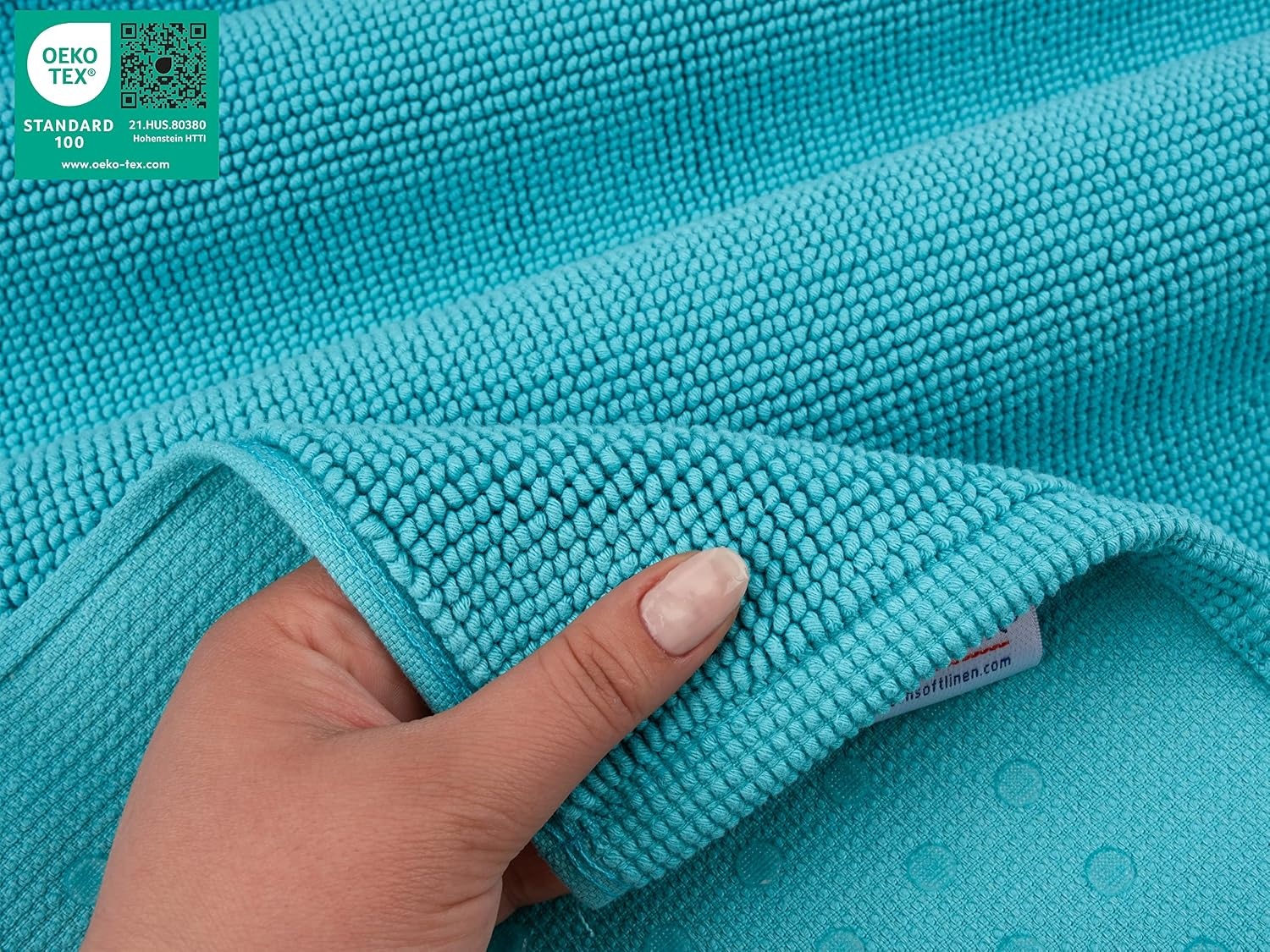 image:imageAmerican Soft Linen Bath Rug 20 in 34 in 100 Cotton Bath Mats Rugs for Bathroom Slip Reducer Washable Shaggy Form Area Rugs Aqua Blue Bath RugTurquoise Blue
